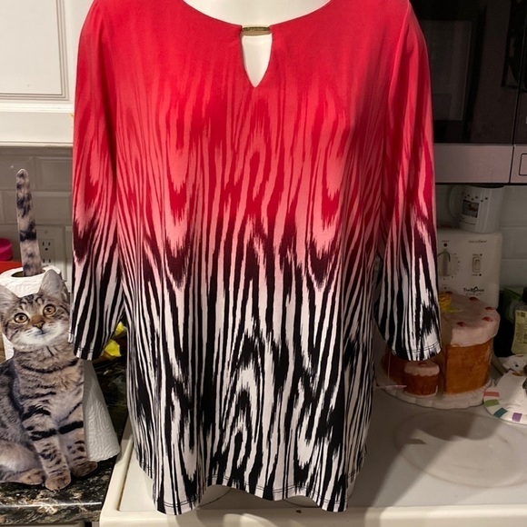 D womens Calvin Klein stretch geometric 3/4 sleeve plus size top 1X - Picture 1 of 4
